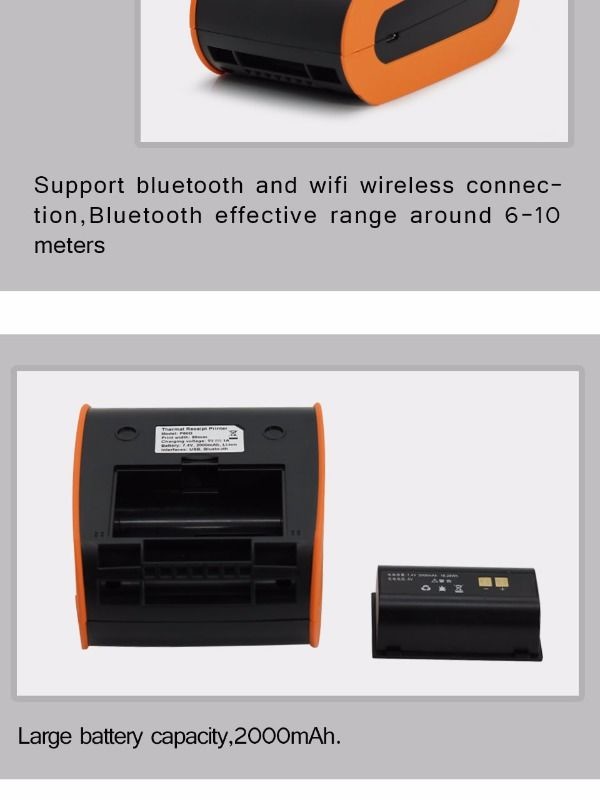 Thermal Printer Label Receipt Printer 80mm Portable Mini Mobile Printer Bluetooth Label Maker Support POS Android IOS