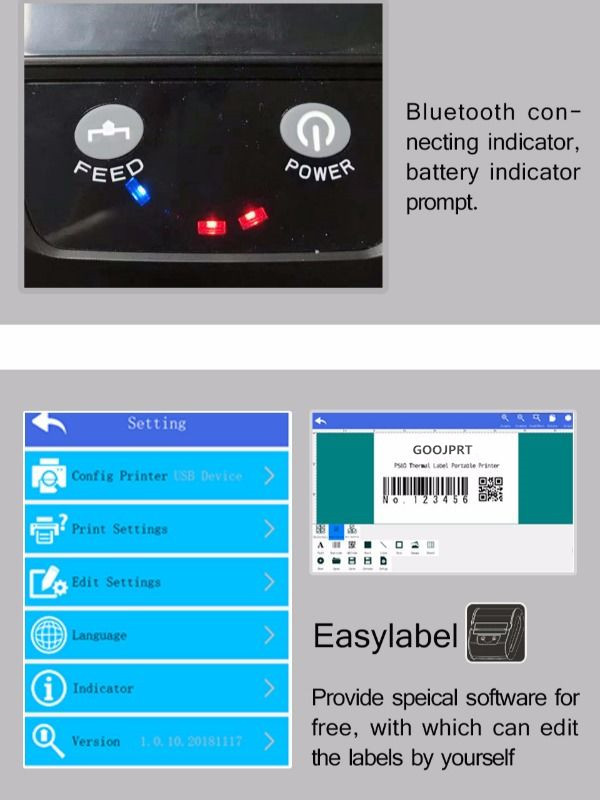 Thermal Printer Label Receipt Printer 80mm Portable Mini Mobile Printer Bluetooth Label Maker Support POS Android IOS