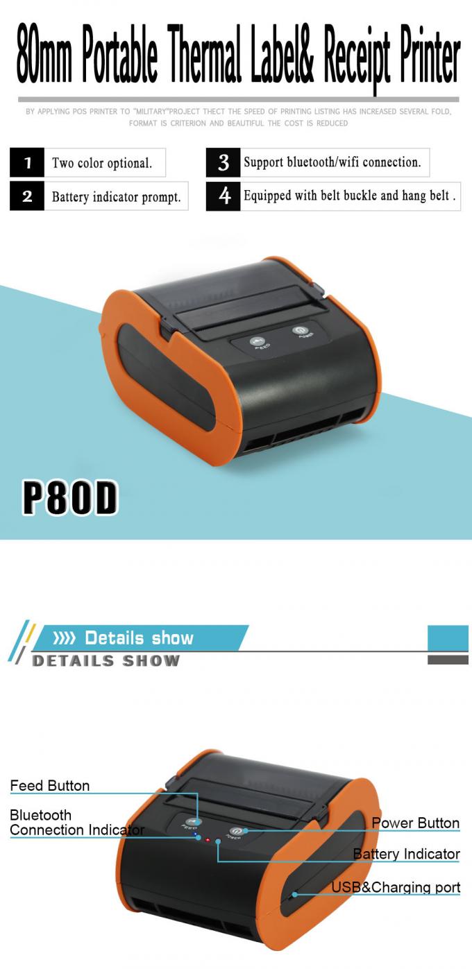 Thermal Printer Label Receipt Printer 80mm Portable Mini Mobile Printer Bluetooth Label Maker Support POS Android IOS