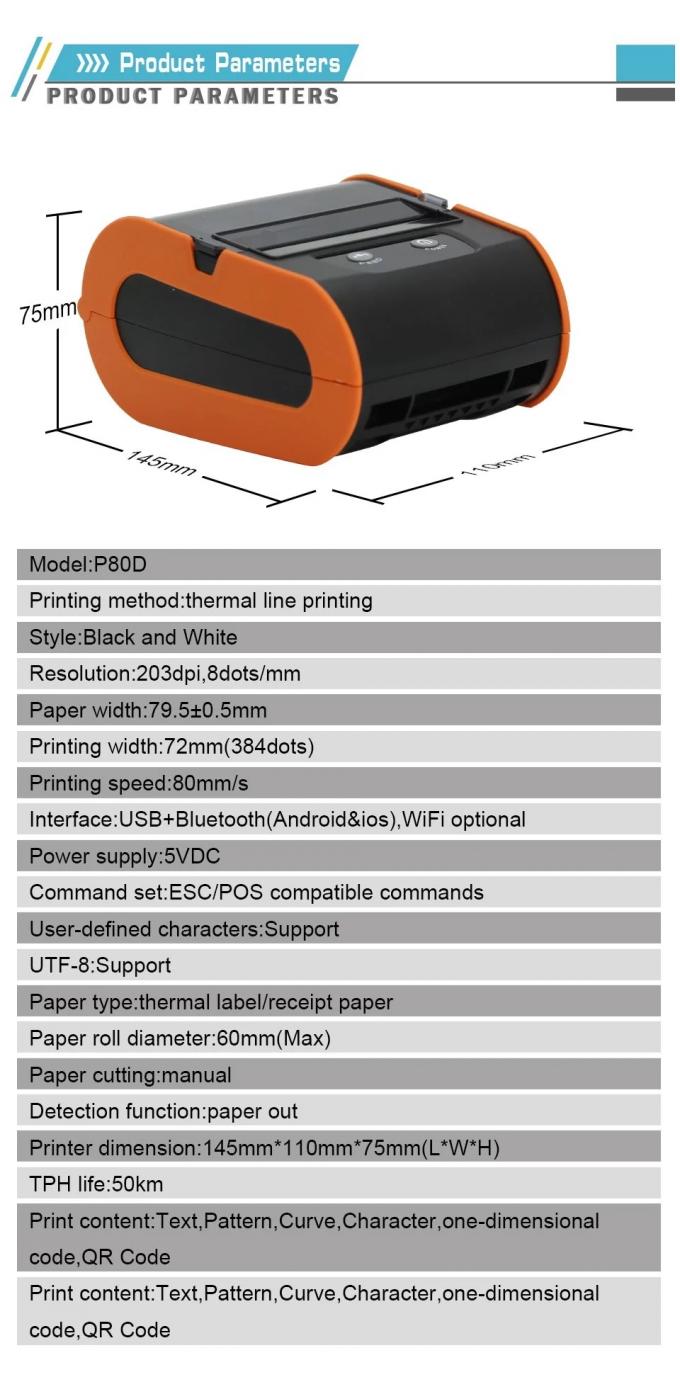 Thermal Printer Label Receipt Printer 80mm Portable Mini Mobile Printer Bluetooth Label Maker Support POS Android IOS