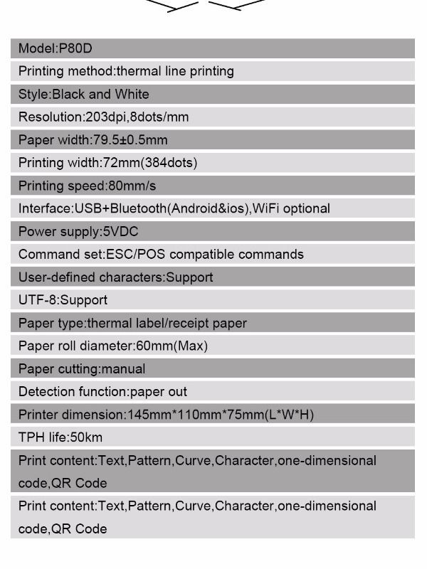 Thermal Printer Label Receipt Printer 80mm Portable Mini Mobile Printer Bluetooth Label Maker Support POS Android IOS