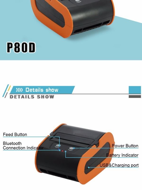 Thermal Printer Label Receipt Printer 80mm Portable Mini Mobile Printer Bluetooth Label Maker Support POS Android IOS