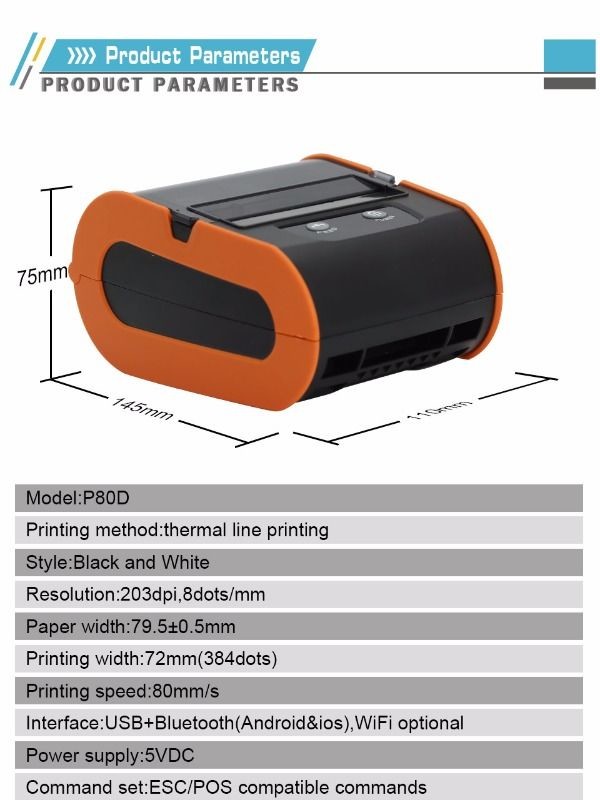 Thermal Printer Label Receipt Printer 80mm Portable Mini Mobile Printer Bluetooth Label Maker Support POS Android IOS