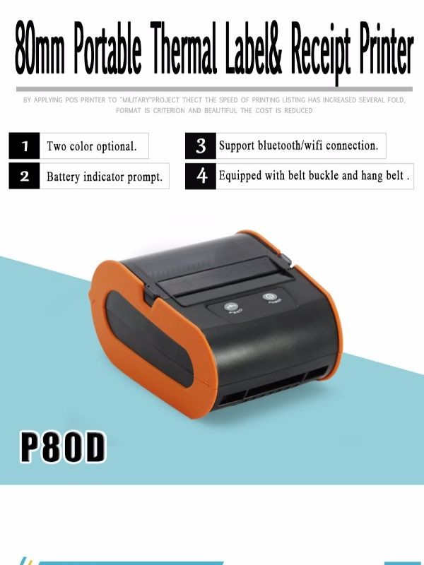 Thermal Printer Label Receipt Printer 80mm Portable Mini Mobile Printer Bluetooth Label Maker Support POS Android IOS