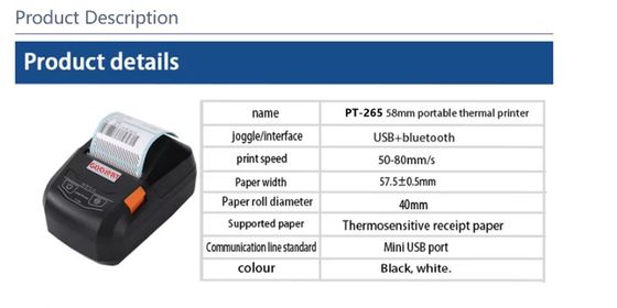 Portable 58mm thermal barcode  printer bluetooth label sticker printer