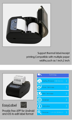 Portable 58mm Thermal Bluetooth Label Printer Barcod printer receipt printer with android ios have app